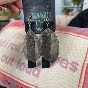 Boho Silver Leaf & Leather Earrings